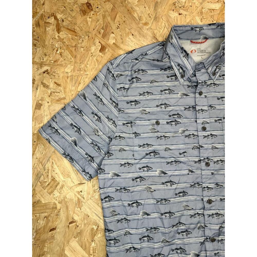 The American Outdoorsman Fishing Shirt Mens Large Blue Fish Print Short Sleeve - Picture 4 of 14